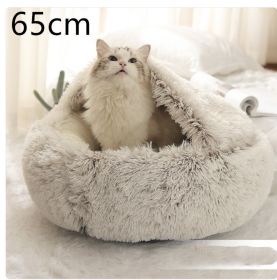 2 In 1 Dog And Cat Bed Pet Winter Bed Round Plush Warm Bed House Soft Long Plush Pets Bed Pet Products - Brown 65cm
