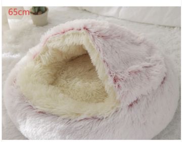 2 In 1 Dog And Cat Bed Pet Winter Bed Round Plush Warm Bed House Soft Long Plush Pets Bed Pet Products SKU: CJJJCWMY01390-Hair Pink 65cm