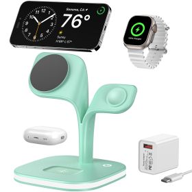 5-in-1 Magnetic Real Wireless Desktop Fast Charging Station For Multiple Devices (Color: Green)