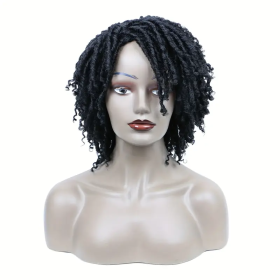 Short Hair Braided Non-toxic Wig African Curly Wig Synthetic Wig African Hair Braided Hook Braided Wig Dirty Braid Headgear (Option: 1B-12inch)