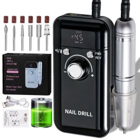 45000RPM Rechargeable Electric Nail Drill Machine Professional Nail Drills for Gel Nails Polish Portable Nail File Manicure Tool (Color: Black)