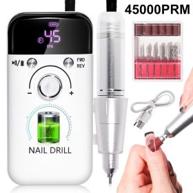 45000RPM Rechargeable Electric Nail Drill Machine Professional Nail Drills for Gel Nails Polish Portable Nail File Manicure Tool (Color: White)