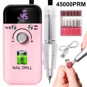 45000RPM Rechargeable Electric Nail Drill Machine Professional Nail Drills for Gel Nails Polish Portable Nail File Manicure Tool (Color: Pink)