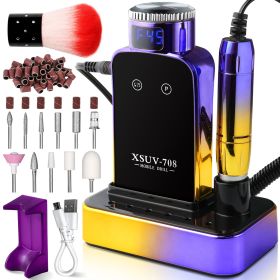 Portable Nail Drill Electric File: 45000RPM Professional Rechargeable Nail E-File Machine (Color: Purple)